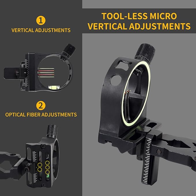 Archery 5 Pin Bow Sight .029 Fiber Optics Sight with Rheostat Light & Reversible Mount Design for Compound Bow (Right Hand)