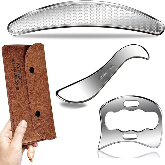 BYYDDIY 3 in 1 Stainless Steel Muscle Scraper Tools Set,Scraping Massage Tools for Physical Therapy,Derma Edge & GuaSha Massage Scraper Tool,IASTM Tools,Guasha Tool for Body