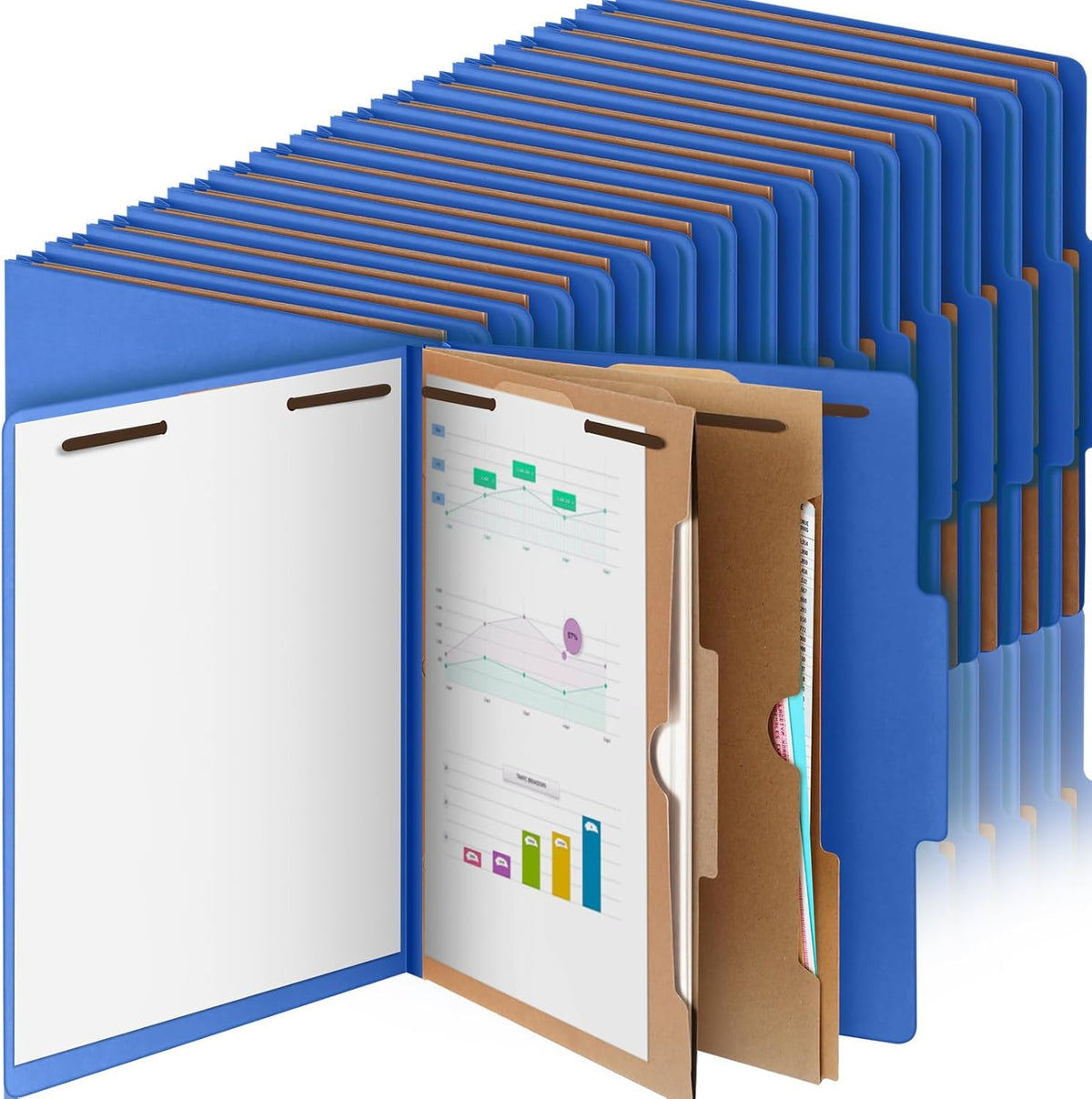 36 Pcs Classification Folders Letter Size,Back to School Supply for Teacher, Student, 2 Pocket Dividers Pressboard File Folder Bulk with 2 Fasteners,2 in Expanding File Organizer (Dark Blue)