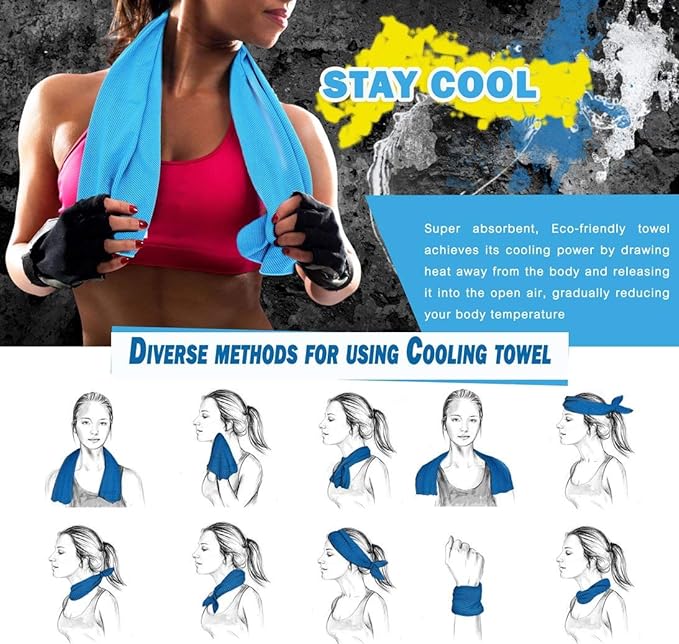 8 Packs Cooling Towel (40 x 12), Ice Towel, Microfiber, Soft Breathable Chilly Towel Stay Cool for Yoga, Workout, Sport, Gym, Camping, Fitness, Running, Workout & More Activities - Multicolor