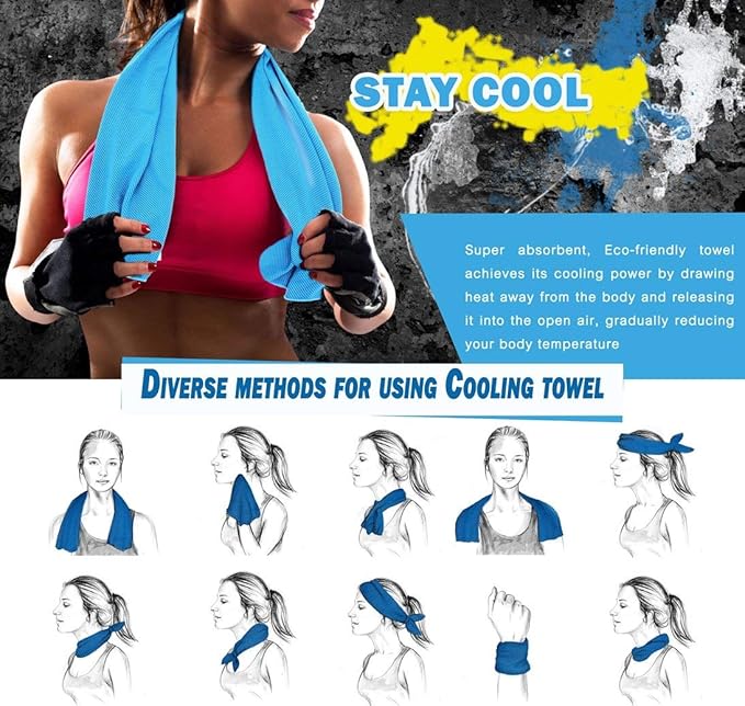 4 Packs Cooling Towel (40 x 12), Ice Towel, Microfiber, Soft Breathable Chilly Towel Stay Cool for Yoga, Workout, Sport, Gym, Camping, Fitness, Running, Workout & More Activities - Multicolor