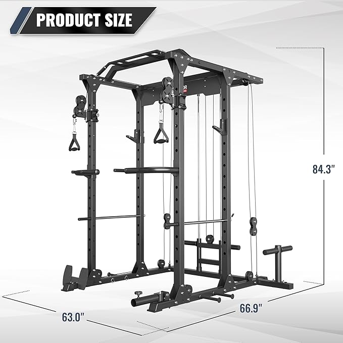 MAJOR FITNESS PLM03 Power Rack - 1400LBS Home Gym with Cable Crossover, Pull-Up Bar & Landmine, Strength Training Equipment