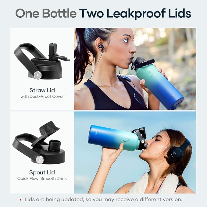 BUZIO Insulated Water Bottle with Straw, 40 oz Stainless Steel Sports Wide Mouth Water Bottle, BPA-Free Flex Cap and Straw Lid, Wide Mouth BPA-Free Sweat-Proof Sports Water Flask, Keep Hot Cold