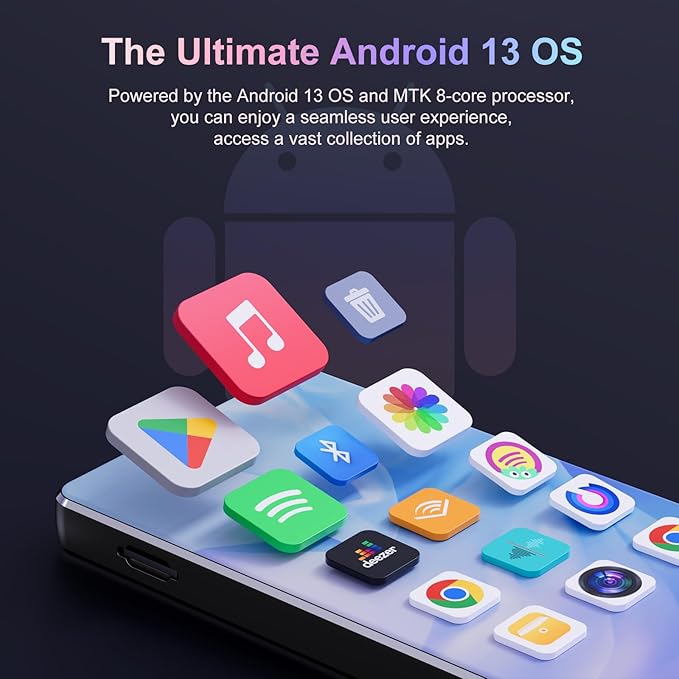 80GB MP3 Player with Bluetooth and Camera, Android 13 OS MP3 & MP4 Player with 4" Touchscreen and Speaker, Spotify Music Player with Audible, FM Radio, Amazon Music, Play Store