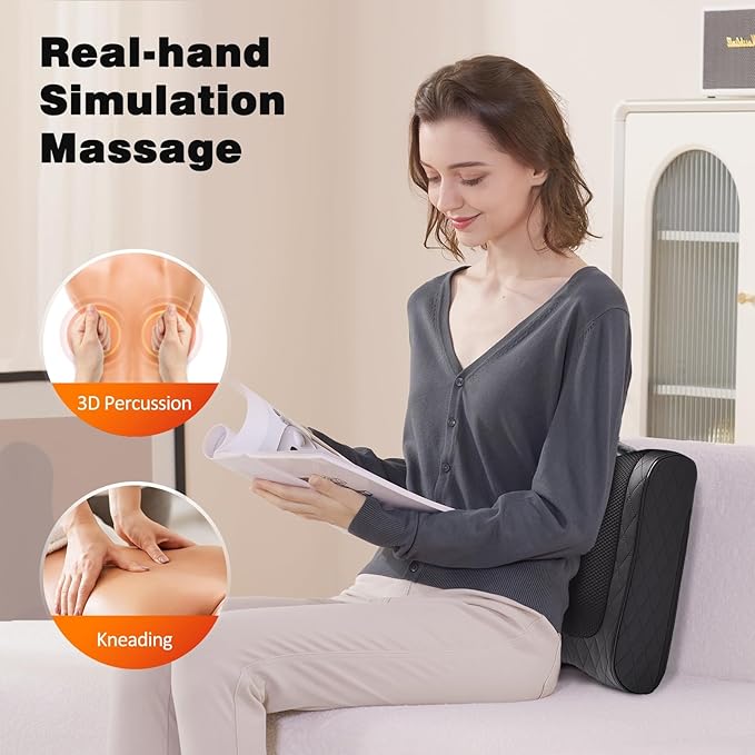 Back Massager with Heat, Percussion & Shiatsu 2-in-1 Massager for Lower Back Pain Relief, 3D Deep Tissue Kneading Massage Pillow for Back, Waist, Leg, Foot Relax, Gifts for Women Men