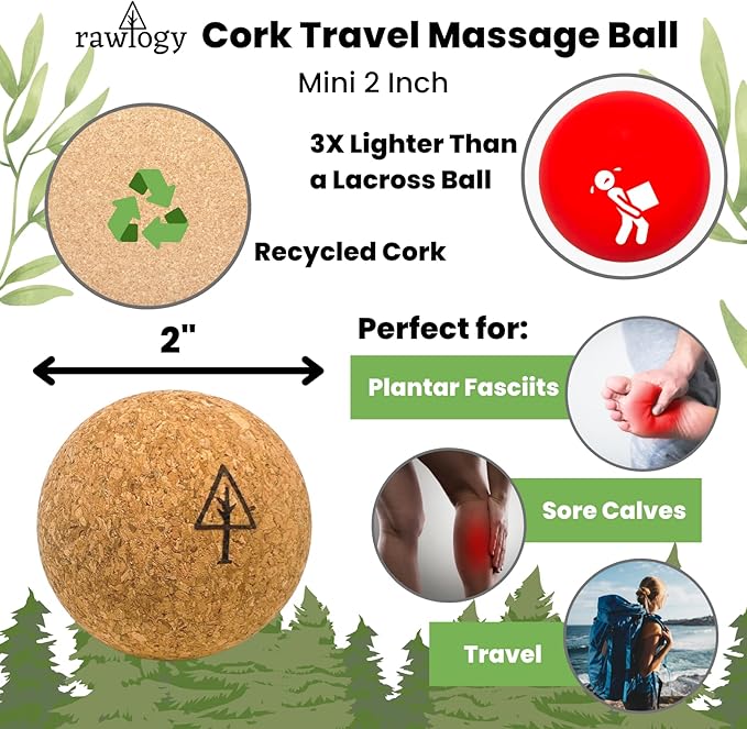 Travel Cork Massage Ball | Lightweight, Sustainable Alternative to Lacrosse Ball for Muscle Pain Relief (1.9 Inch (Pack of 1), Sanded Cork)