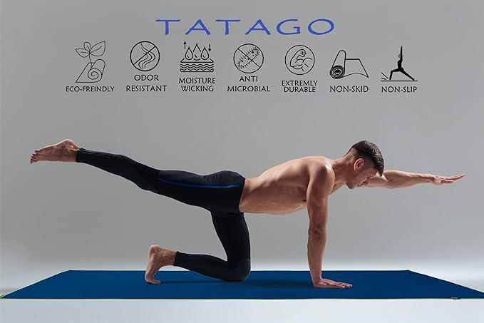 Tatago Hot Yoga Mat Towel Non Slip for Hot Yoga (72-84 inch Mats) Our Hot Yoga Towel Non Slip Silicone Dabs & Absorbent Microfiber Blend Gives You More Grip As You Drip! (Azuloro, XL - 84")