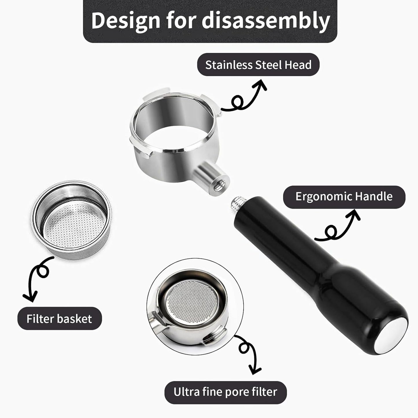 54mm Bottomless Portafilter with Filter Basket, Compatible with Breville Barista Express, BES880BSS, BES870XL, BES878BSS, BES500BSS, BES840XL, Pro, Touch, Bambino Plus, Infuser, Duo Temp Pro