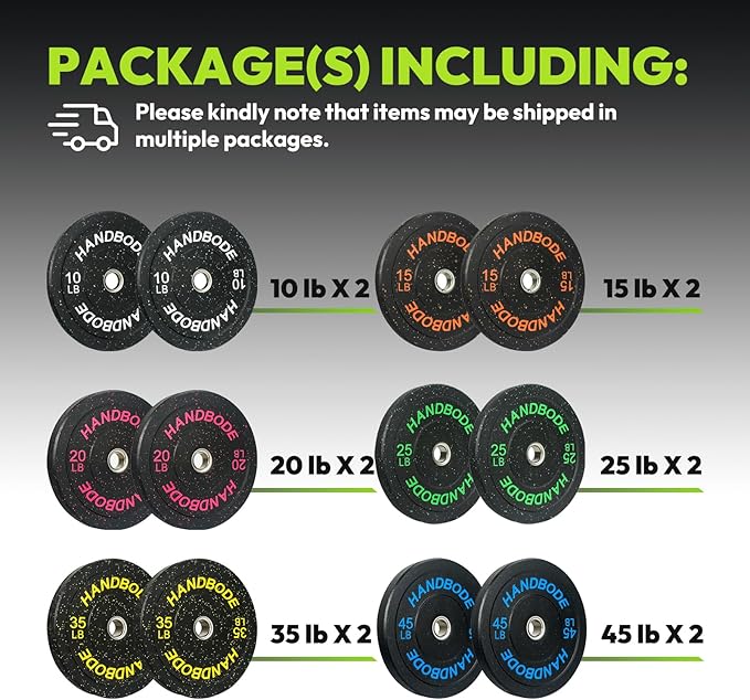 2-Inch Bumper Plates High Bounce, Olympic Weight Plate Set 45/100/160/190/260/300lb, Barbell Weight Plates Set for Home Gym, Colored Weights Rubber Strength Training Plate for Weight Lifting