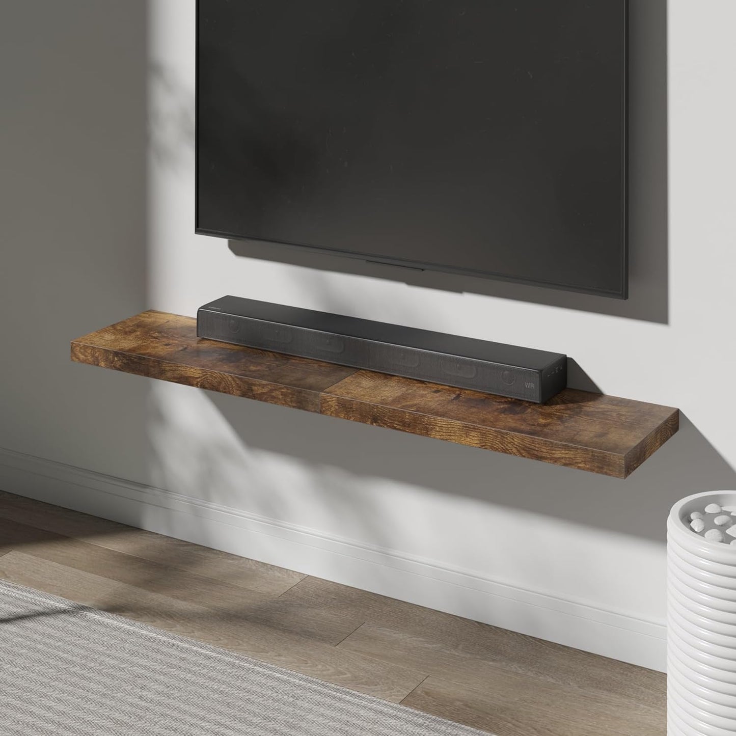 Floating Shelf, Set of 3 Wall Shelf, 36 in W x 12.75 in D x 2 in H Wooden Floating Wall Shelf with Invisible Brackets for Living Room/Bedroom/Bathroom/Kitchen Storage and Decor, Rustic Brown