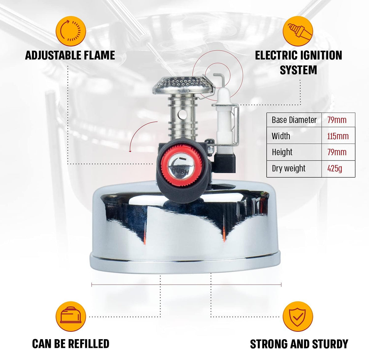 Portable Countertop Butane Burner by Finjan- Portable Butane Burner for Indoor Use. Ideal for Lab or Home- Syphon Coffee Making, Fondue Warmer, S’mores Maker