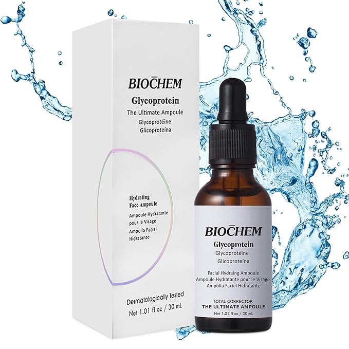 BIOCHEM Glycoprotein Hydrating Serum Ampoule – Deep Moisture + Skin Repair with Marine Glycoproteins & Hyaluronic Acid – Anti‑Aging Plumping Facial Serum, Sensitive Skin Safe, 1.01 fl oz / 30 mL