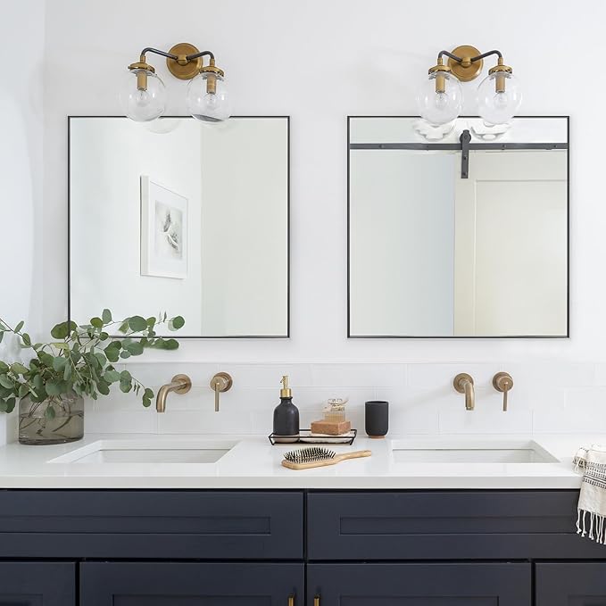 24x24 Inch Black Bathroom Mirror for Wall, Aluminum Frame Rectangle Rectangular Vanity Mirror, Modern Large for Bedroom, Living Room, Horizontal or Vertical