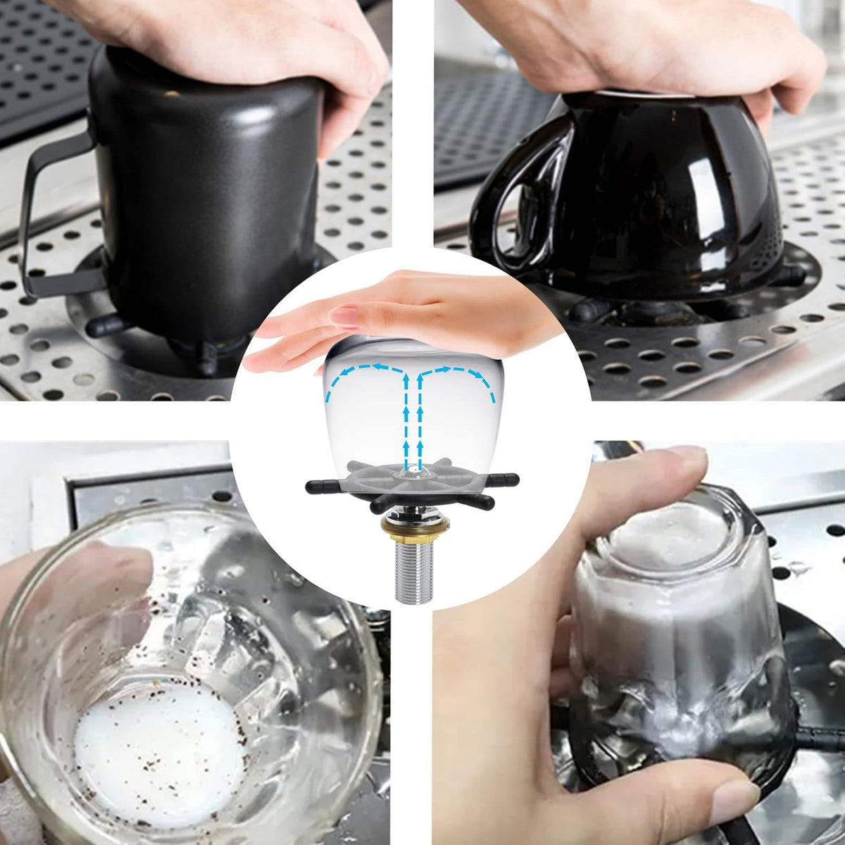 DIBTSA Glass Rinser, Stainless Steel Espresso Cup Pitcher Rinser Sink with Spray,Drain and Drip Tray, Silver Middle Size 16.65 x 8.81 x 1.1 inches