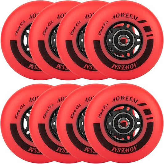 AOWESM Inline Skate Wheels 80mm 76mm 72mm 85a Outdoor Indoor Black Blue Red Roller Hockey Blades Replacement Wheels w/Bearings ABEC-9 and Floating Spacers (8-Pack)