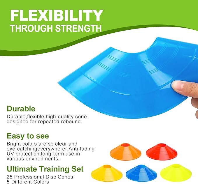 Ashsajkd(Set of 25/50/100 - Agility Soccer Cones with Carry Bag and for ， Football Cones for TrainingFootball, Basketball, Coaching, Agility Cones for Indoor and Outdoor Games