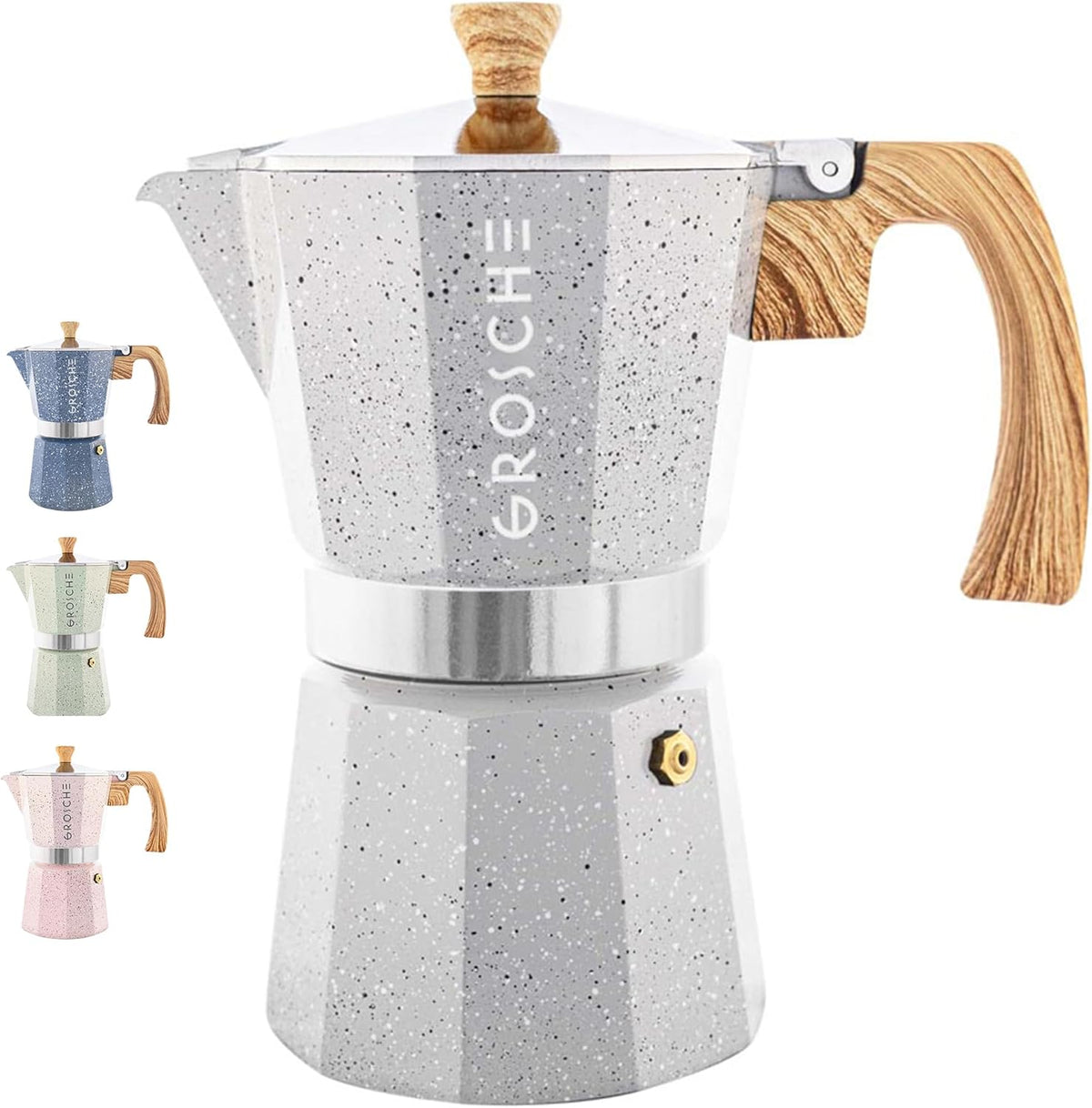 GROSCHE Milano Moka pot, Stovetop Espresso maker, Greca Coffee Maker, Stovetop coffee maker and espresso maker percolator (Grey, 9 cup)
