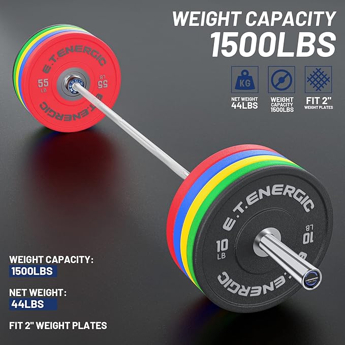 7ft Olympic Barbell Bar 45LB Load 1500lbs Capacity Available, for Gym Home Exercises, Weightlifting, Powerlifting for 2" Olympic Plates