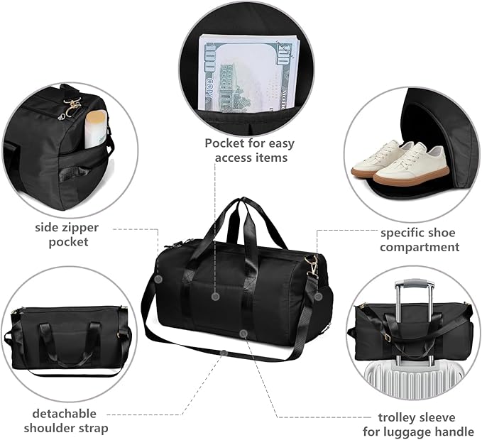 MABROUC Duffle Bag For Women, Sports Duffel Bag for Gym with Wet Pocket & Shoe Compartment, Overnight Weekender Travel Bag