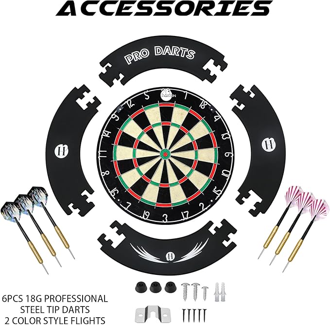 Bristle Dart Board Set, Professional Dart Board 18" with 6pcs 18g Darts Outdoor Dartboard Set, Compressed Sisal Metal Wire Board with Rotating Number Ring