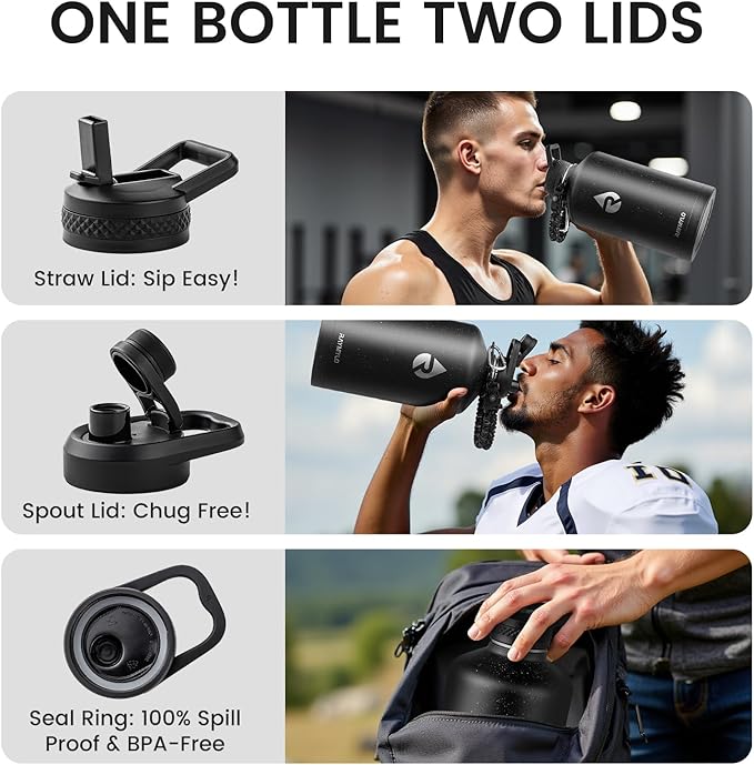 128oz Insulated Water Bottle, Triple Wall Vacuum Stainless Steel Water Bottles - Keeps Cold 48H, Reusable One Gallon Flask Jug for Gym, Sports, Camping, Hiking,Travel, Black Speckled