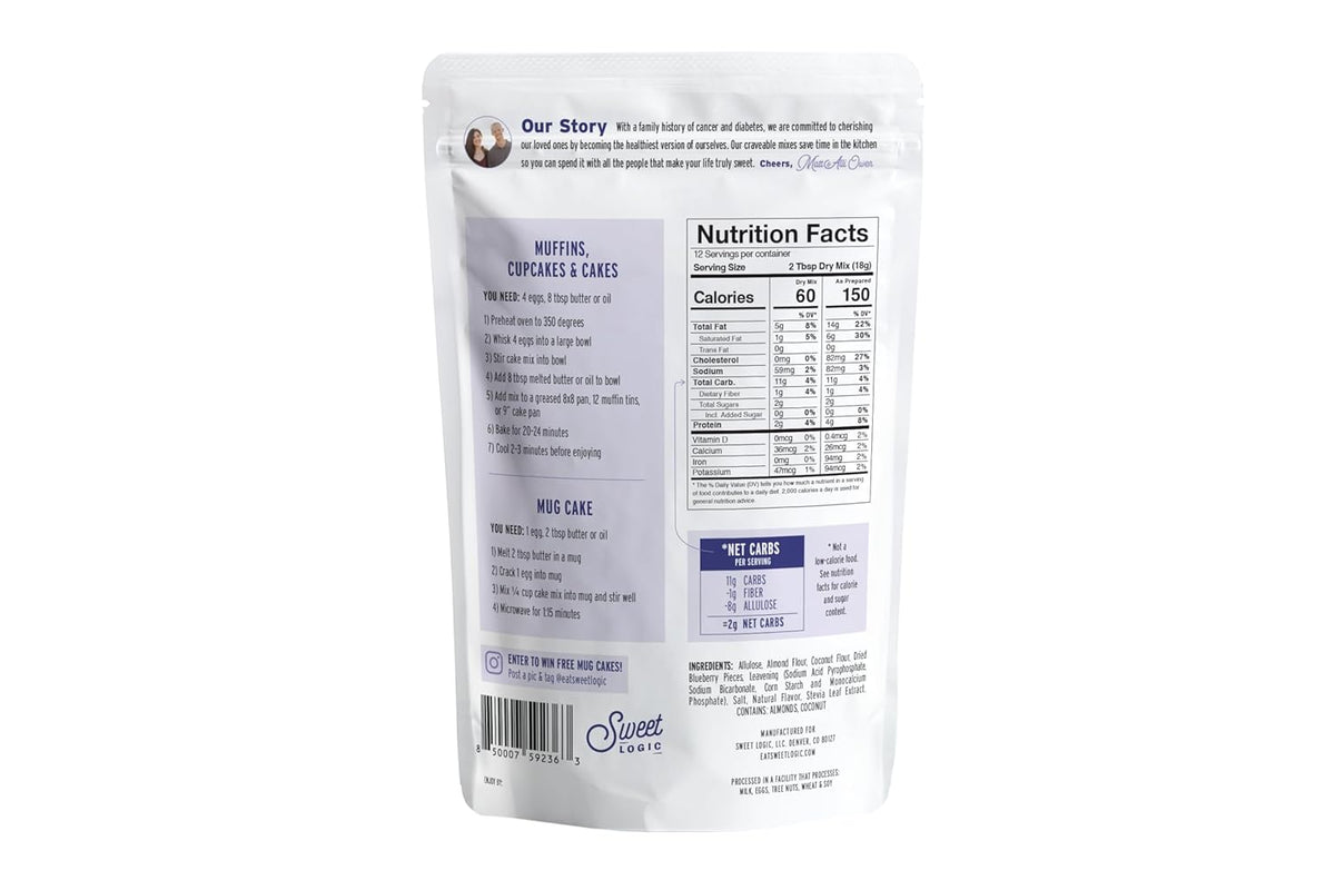 Sweet Logic Keto Baking Mix - Blueberry Muffin - Gluten-Free - Dairy Free - Diabetic-Friendly - High Protein - Allulose - Stevia - Low Sugar - Low Carb - Quick 20-Minute Prep (1-2G Carbs Per Serving)