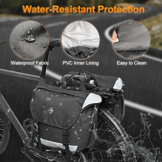 Bike Panniers, Waterproof Panniers Bike Bags for Rear Rack 25L-35L Expandable – Large Bicycle Saddle Bag with Reflective Strips, Double Panniers Storage Cargo Bag for Cycling Traveling Commuting