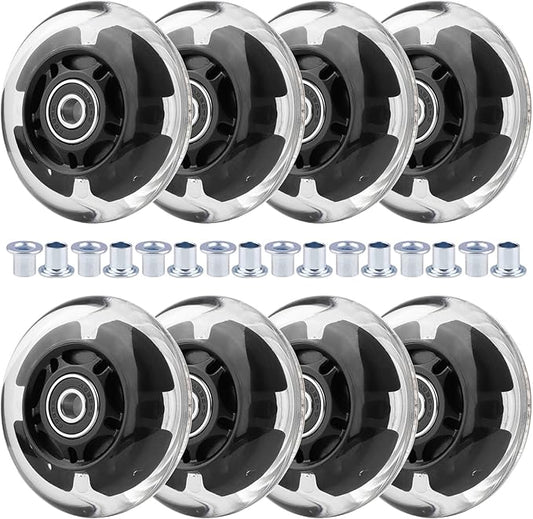 8pcs Inline Skate Wheels Led Light-Up Wheels 64/70/72/76/80mm w/Bushings 85-88A for Kids and Youth Beginners Children's Inline Skates Indoor/Outdoor Use (Black, 76mm)