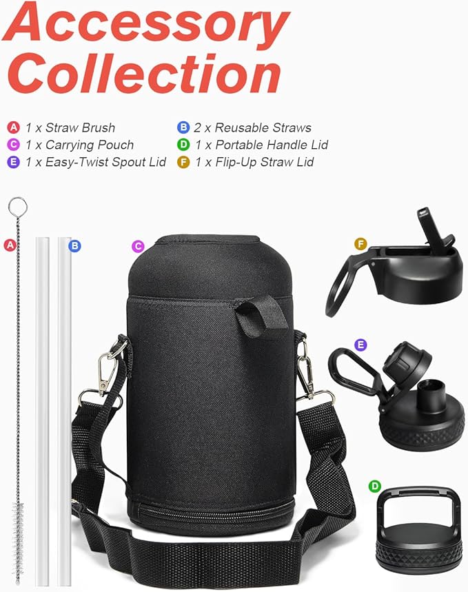 Half Gallon Water Bottle Insulated with Straw & 3 Lids, Coolflask 64 oz Water Jug Large Metal Stainless Steel Wide Mouth for Sports, Gym or Office, Non-BPA Keep Cold 48H Hot 24H, Ombre Wine/Navy