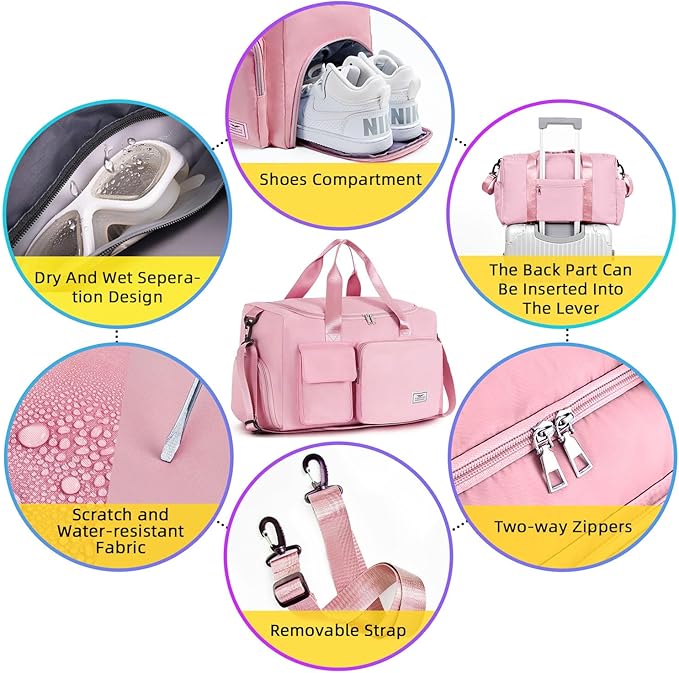 FIORETTO Women's Gym Duffle Bag with Shoes Compartment, 37L Capacity, Ideal for Travel, Gym, Sports, Duffel, Weekender