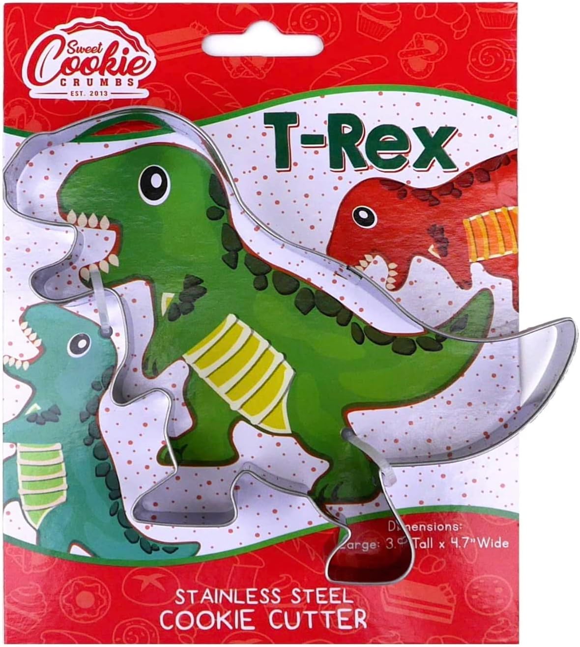 T-Rex Dinosaur, Sweet Cookie Crumbs Cookie Cutter, Stainless Steel, Dishwasher Safe