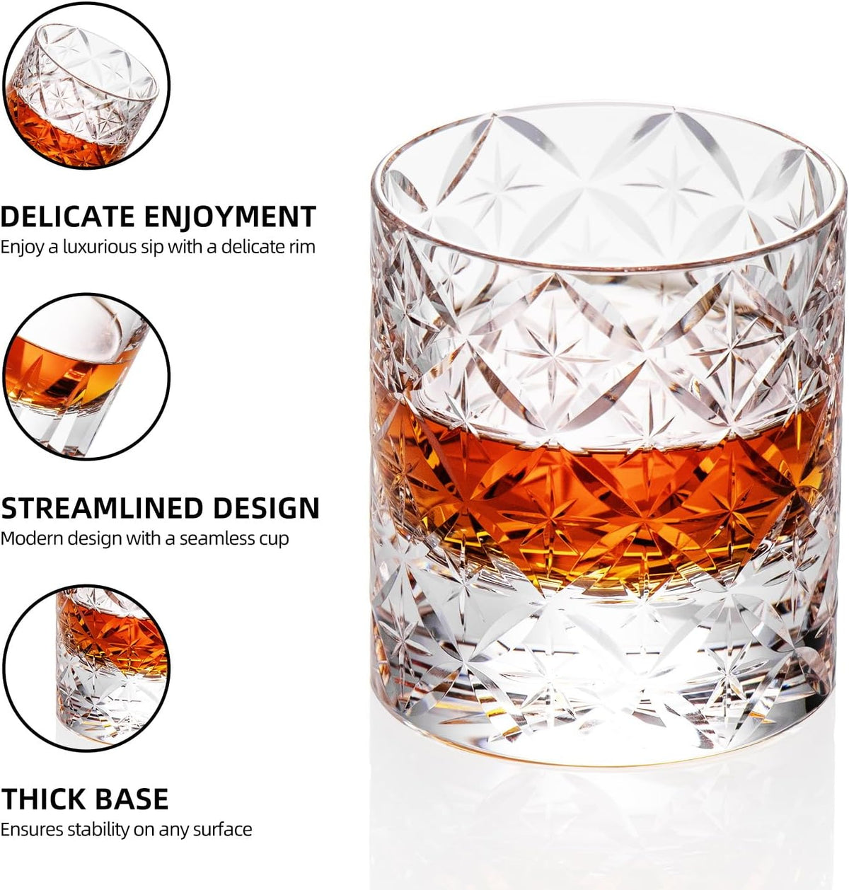 KAMMAK Crystal Whiskey Glasses Set of 2, Hand Blown 7.78oz Old Fashioned Glasses Stemless, Luxury Handcrafted Cocktail Glasses, Scotch Cup for Women, Men Gift for Rocks, Bourbon Barware, Bar