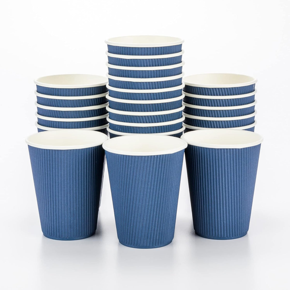 Restaurantware-12 Ounce Disposable Coffee Cups, 500 Ripple Wall Hot Cups For Coffee - Lids Sold Separately, Rolled Rim, Midnight Blue Paper Insulated Coffee Cups, For Hot Coffee, Tea, And More
