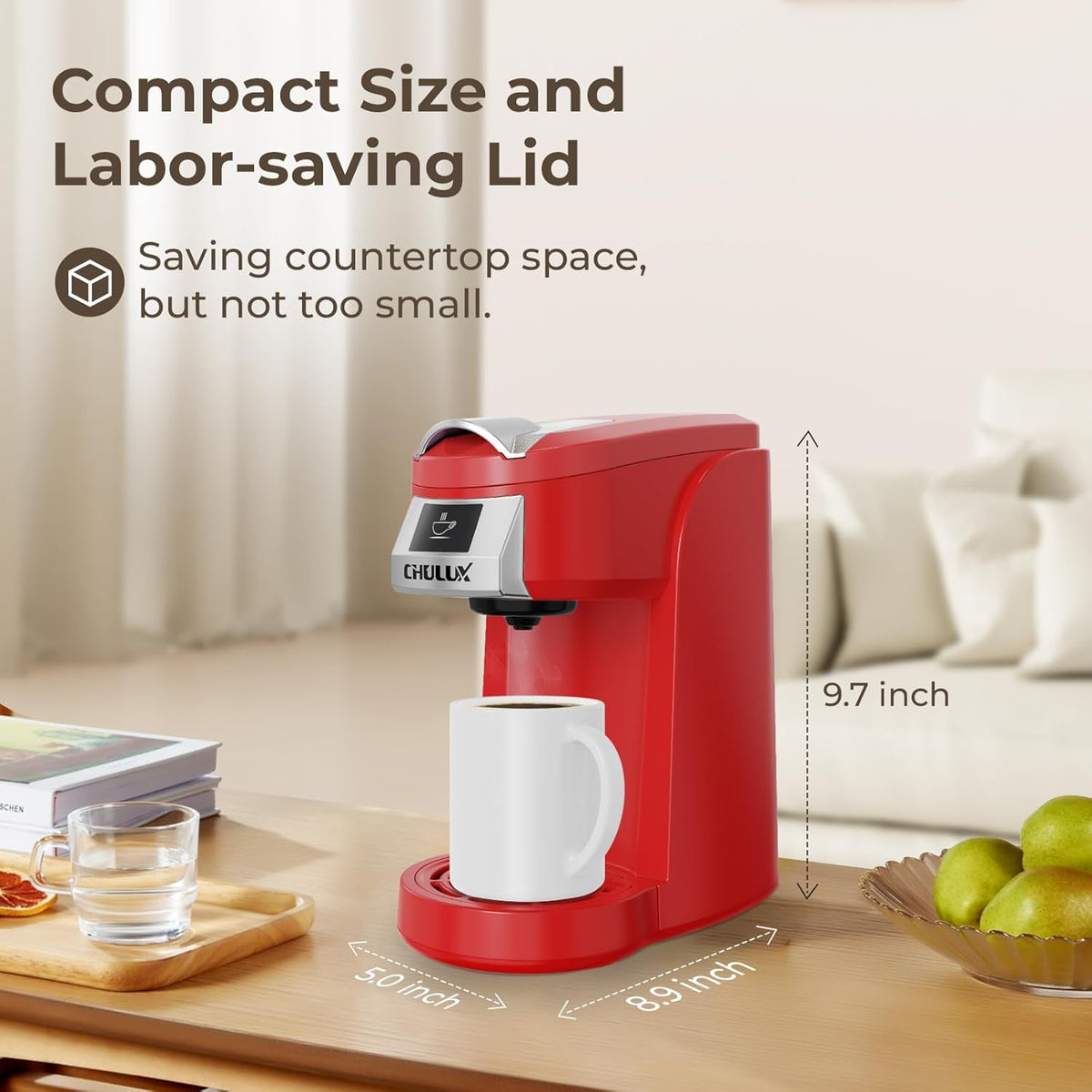 CHULUX Classic Single Serve Coffee Maker for K Cup, One Button Easy Coffee Machine for Office, RV, Travel and Dorm, Red