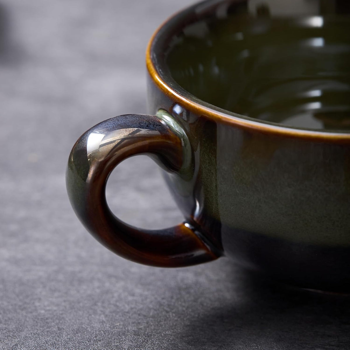 Set of 6 Vintage Design 12 oz Professional Barista Ceramic Latte Art Cappuccino Cups Set (Sea Grey * 6)
