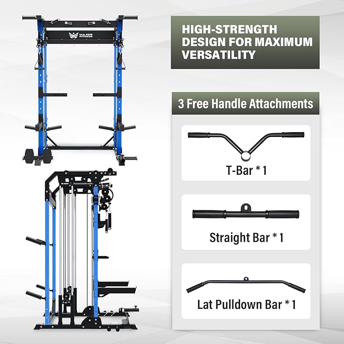 MAJOR FITNESS F22 Power Rack, 1600lbs All-in-One Squat Rack with Cable Crossover, Dual Pulley System, Heavy-Duty Steel Frame, Attachments & Storage for Home Gym Strength Training