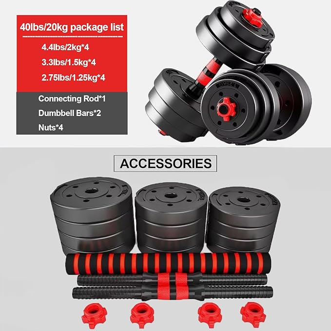 Adjustable Dumbbell Set, 5-44 lbs Free Weight Set with Connector for Barbell, Dumbbells, Push-Up Options, Fitness Exercises for Home Gym Suitable Men/Women