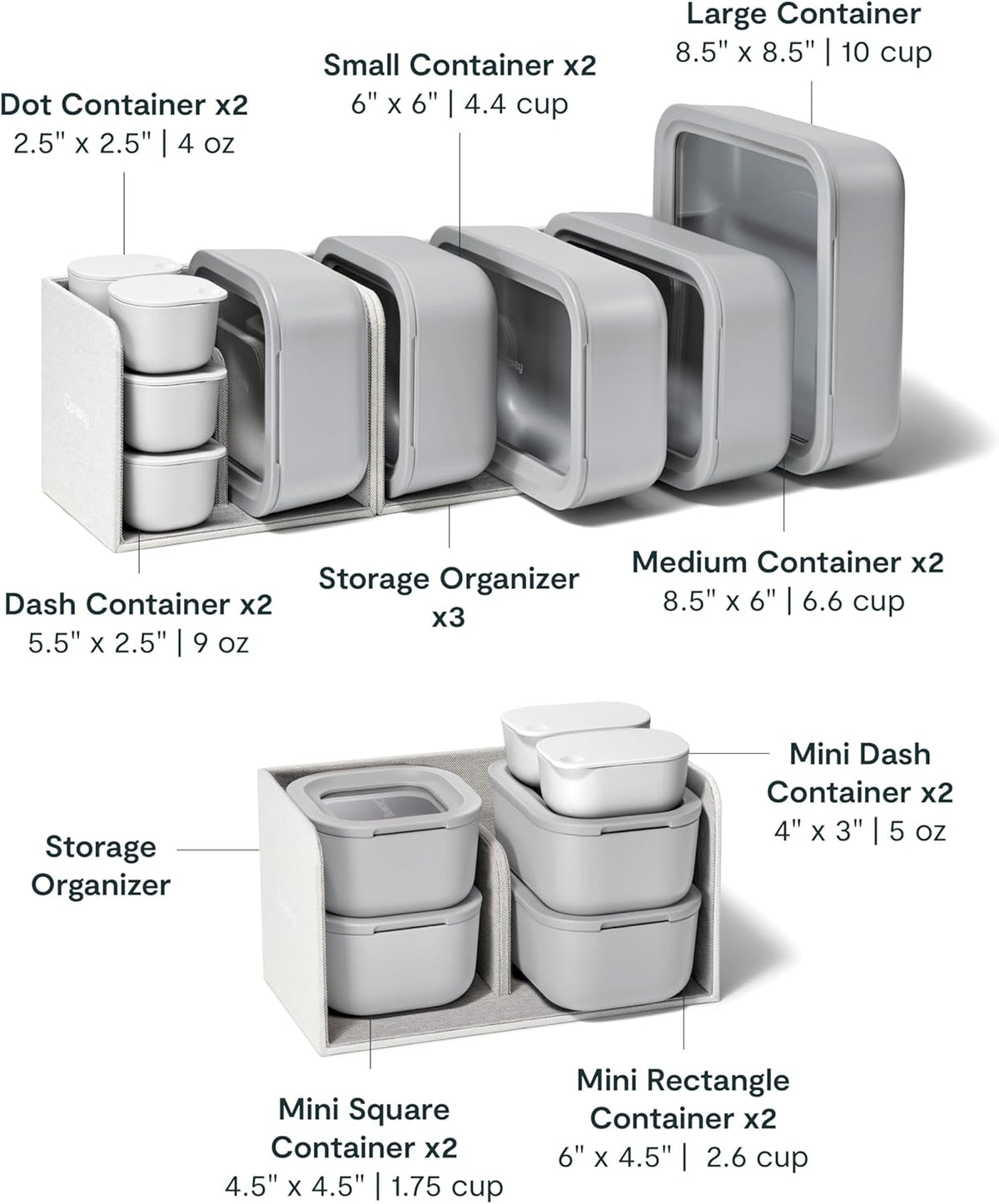 Caraway 25pc Glass Food Storage Set - Glass Storage Containers for Food - Non-Toxic Ceramic-Coated Glass - Air Release Technology - Compact & Stackable Design - Gray