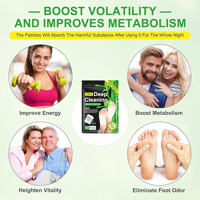 2in1 20PCS Foot Pads, Natural Bamboo Vinegar Ginger Powder Foot Pads