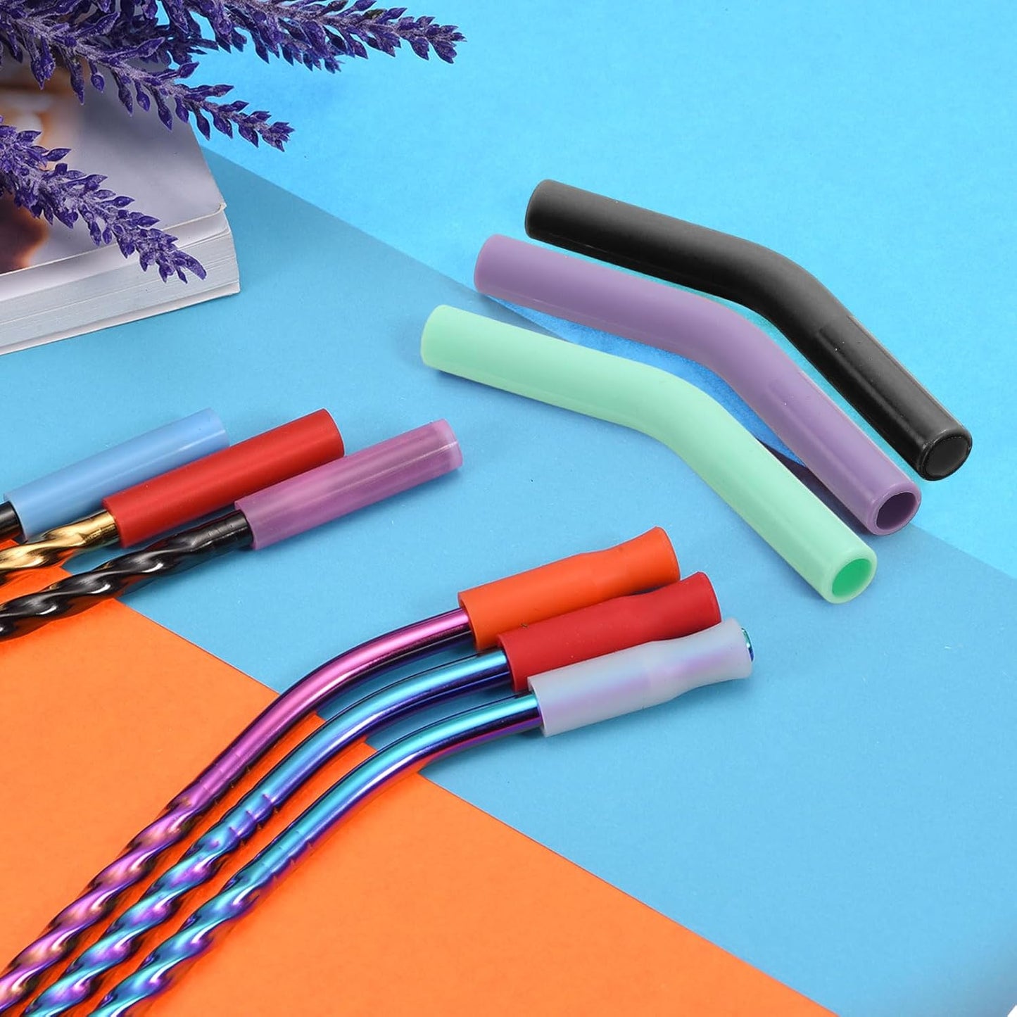 uxcell 12Pcs Silicone Straw Tips, Silicone Straw Elbows Tip, Soft Reusable Metal Straw Covers Fit for 10mm/0.39" OD Stainless Steel Straws, Black
