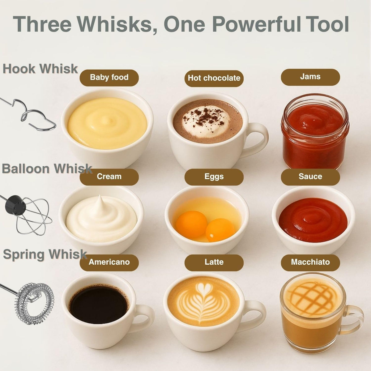 Rechargeable Milk Frother Handheld 3 Speed Coffee Foamer [3 Whisk] Electric Drink Mixer for Latte, Cappuccino, Coffee, Eggs, Hot Chocolate, Protein Black