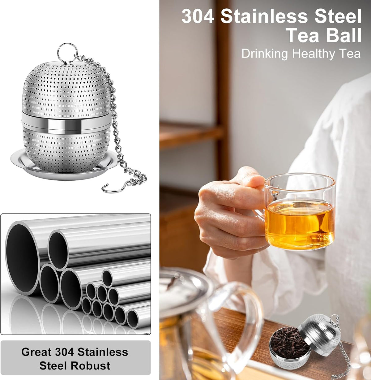 Numola Tea Ball Infuser for Loose Tea, Extra Fine Mesh Tea Strainer with Drip Tray, 304 Stainless Steel Tea Steeper for Black Tea, Rooibos, etc