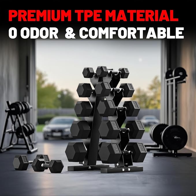 PAPABABE Hex Dumbbell Set 45-550 lb, Rubber Encased Home Gym Dumbbells, Weights Dumbbells for Women & Men, Hand Weight for Strength Training