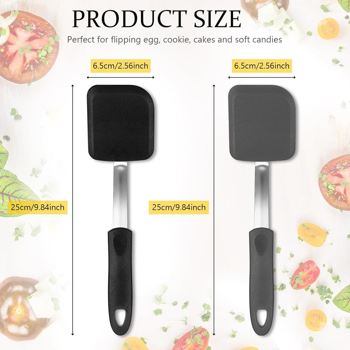 Silicone Cookie Spatula Turner 2 Pack Mini Brownie Spatula Flexible Kitchen Small Silicone Turner for Nonstick Cookware Heat Resistant No Scratch Flipper for Egg Pancake(Black, Grey)