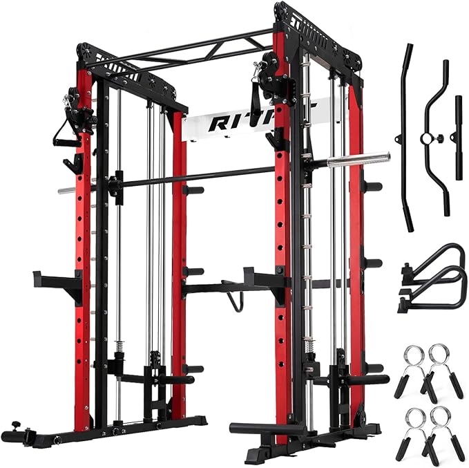 RitFit M1 & M1 Pro Smith Machine with Cable Crossover System, Multi-Function Squat Rack Power Cage for Home Gym, Power Rack and Packages