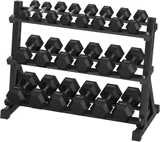 Hex Dumbbell Sets with Rack, 290-670 lb Rubber Encased Exercise & Fitness Dumbbells Set, Hand Weight for Strength Training, Weight Dumbbells