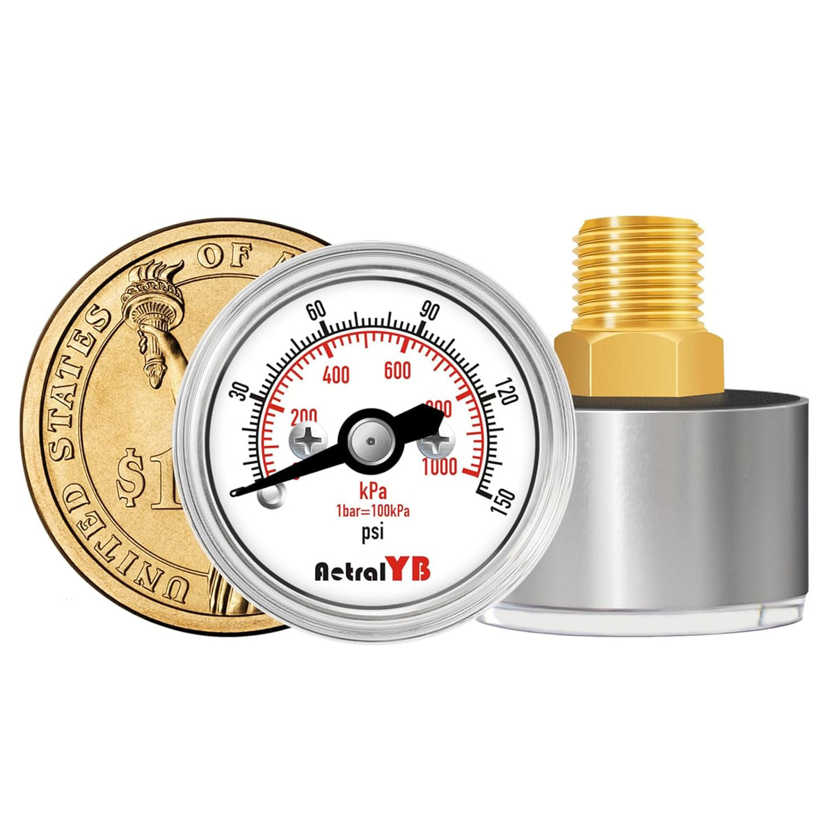 Mini 1 Inch Pressure Gauge, 0-150Psi/Kpa Dry Pressure Gauge, 1" Dial Size, 1/8 Npt Back Mount, Stainless Steel Case, for Water, Air,Oil Pressure Test