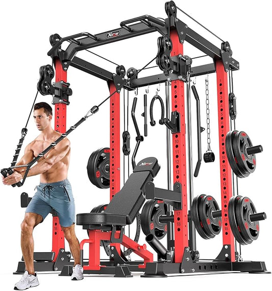 Power Rack Power Cages Multi-Function Squat Rack with Cable Crossover System Selectable More Training Attachment Weight Cage for Garage Home Gym