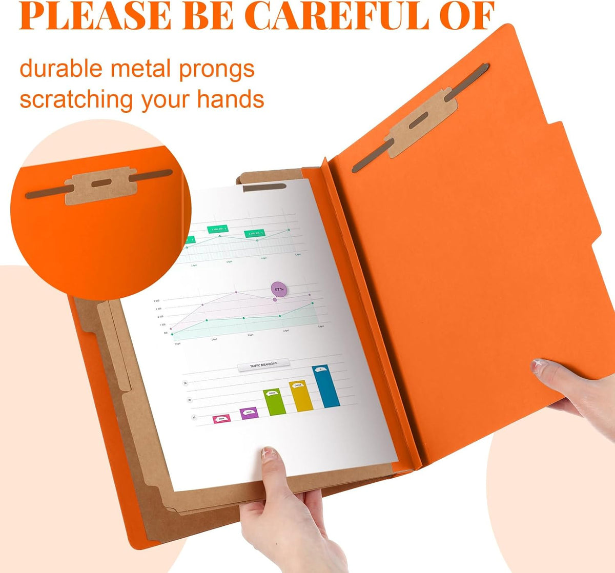 24 Pcs Classification Folders Letter Size, Back to School Supply for Teacher, Student, 3 Dividers Pressboard File Folder Bulk with 2 Fasteners, 3.5 Inch Expanding File Organizer (Orange)