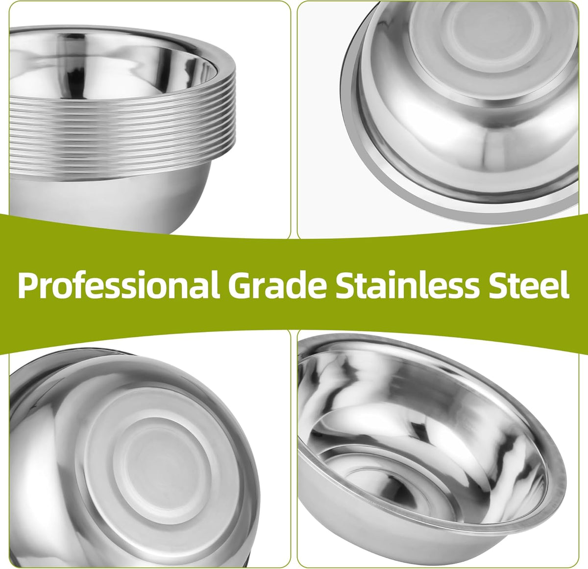 12 Pack 8.66 x 2.64 Inch Stainless Steel Mixing Bowls for Bulk Food Prep with Nesting Design for Hotel Restaurant and Home Kitchen Cooking in Silver